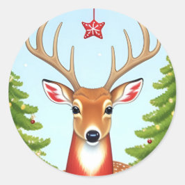 Hirsche im Winter Wunderland Szene Runder Aufkleber