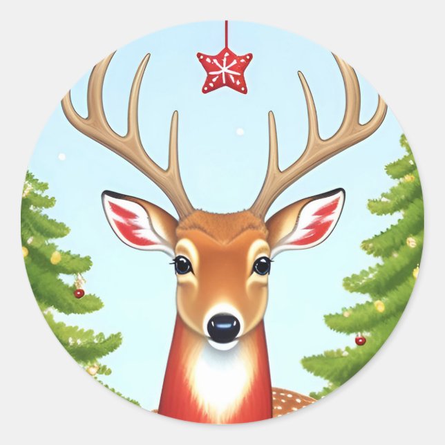 Hirsche im Winter Wunderland Szene Runder Aufkleber (Vorderseite)