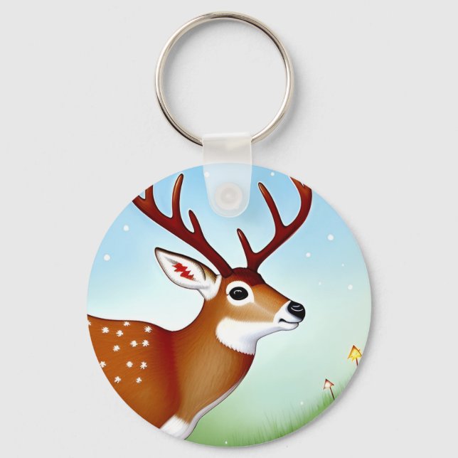 Hirsche im Winter Wunderland Szene Schlüsselanhänger (Vorderseite)