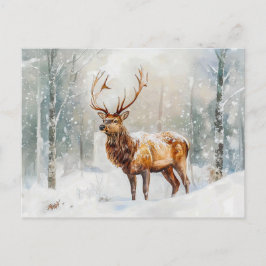 Hirsche im Winterwald mit Schnee Aquarellmalerei Postkarte