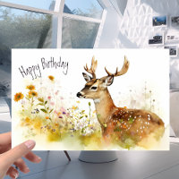 Hirsche in der Blume Wiese - Aquarell Geburtstag