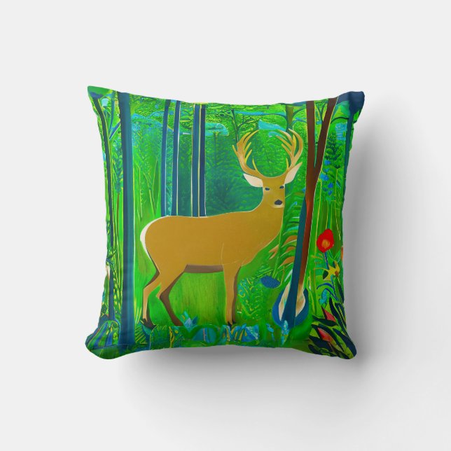 Hirsche in einem Fantasy-Wald Kissen (Vorderseite)