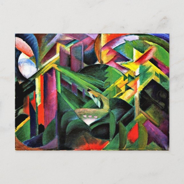 Hirsche in einem Klostergarten, Kunstmalerei Postkarte (Vorderseite)