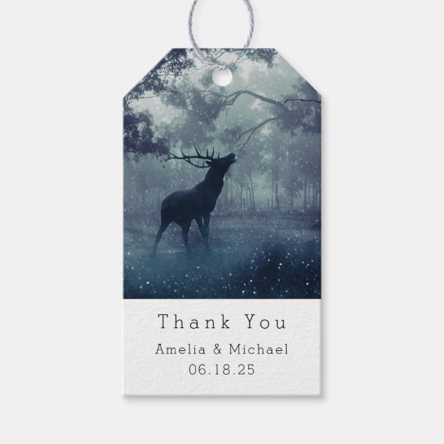 Hirsche in einem Wald - Hochzeit Danke Geschenkanhänger (Vorderseite)