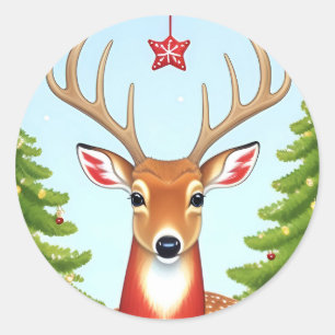 Hirsche in einer Winterwunderlandszene Runder Aufkleber