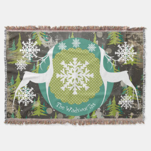 Hirsche in Evergreen Forest Holiday Throw Decke