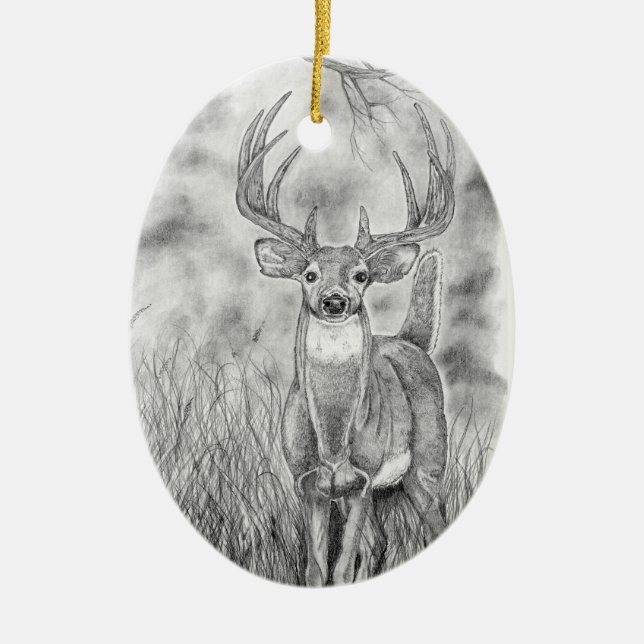 Hirsche in Holz Keramik Ornament (Vorne)