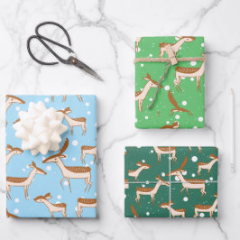 Hirsche in Schneedeckpapier Flachblatt Set 3 Geschenkpapier Set