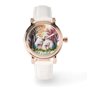 Hirsche in Wald Einzigartige Kunst Armbanduhr