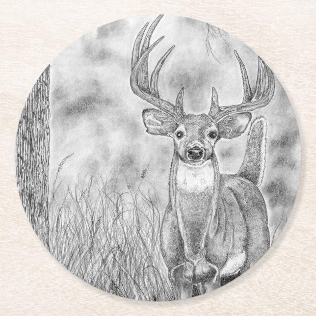 Hirsche in Wäldern Runder Pappuntersetzer (Vorderseite)