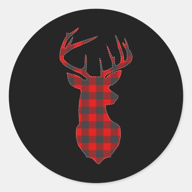Hirsche Kariert Red Rentier Buck WeihnachtsWeihnac Runder Aufkleber (Vorderseite)