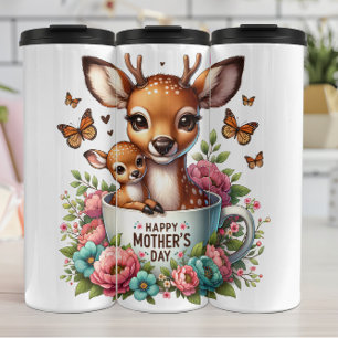 Hirsche Mama: Fawn, Blume, Muttertag Thermosbecher