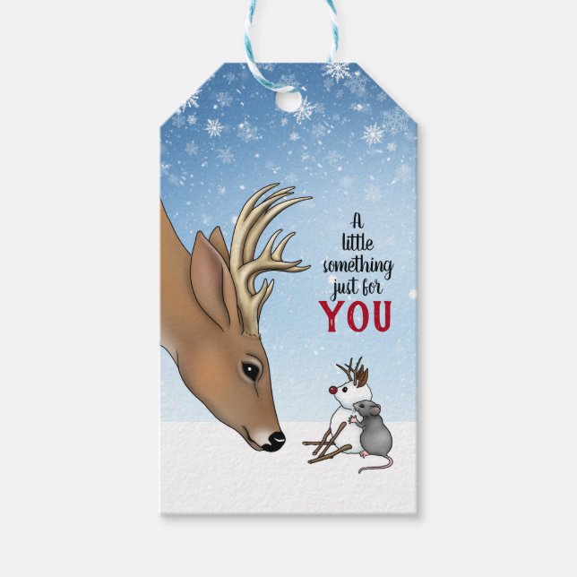 Hirsche & Maus Handmade Weihnachten Geschenkanhänger (Vorderseite)