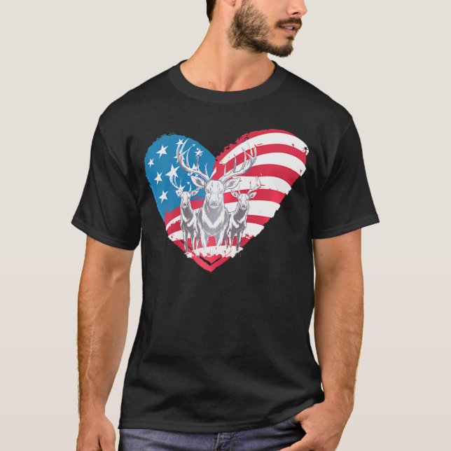 Hirsche mit amerikanischer Flagge Western 4. Juli  T-Shirt (Vorderseite)