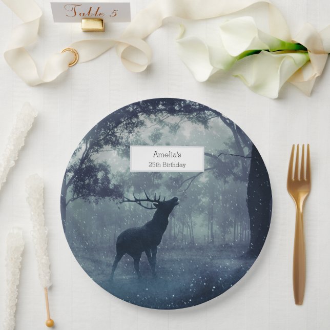 Hirsche mit Antlern im Schattenwald - Geburtstag Pappteller (Hochzeit)