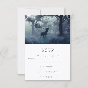 Hirsche mit Antlern im Schattenwald Hochzeit RSVP Karte