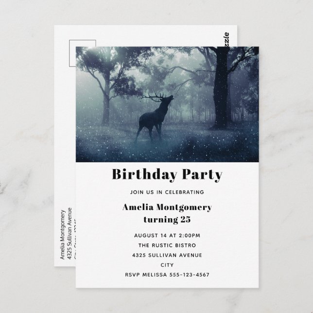 Hirsche mit Antlern im Schattenwald Postkarte (Vorne/Hinten)