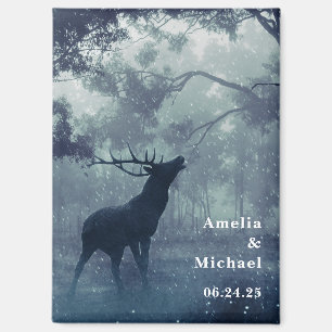Hirsche mit Antlern Save the Date in einem Wald Magnet