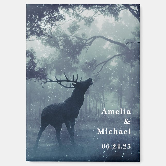 Hirsche mit Antlern Save the Date in einem Wald Magnet (Vorderseite)