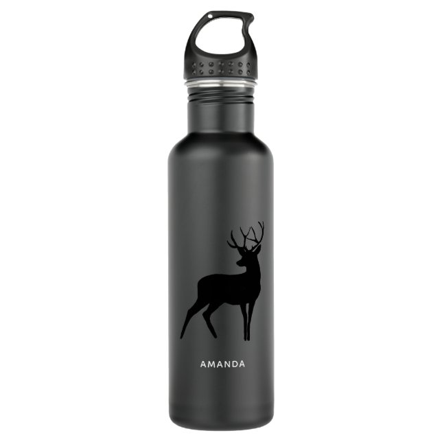 Hirsche mit Antlers Black Silhouette Edelstahlflasche (Vorderseite)