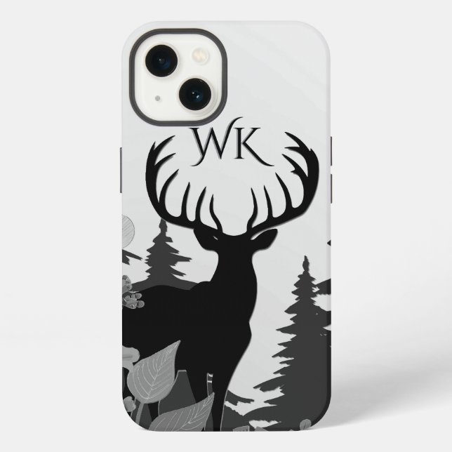 Hirsche mit Big Rack Out Forest Monogram iPhone Hülle (Rückseite)