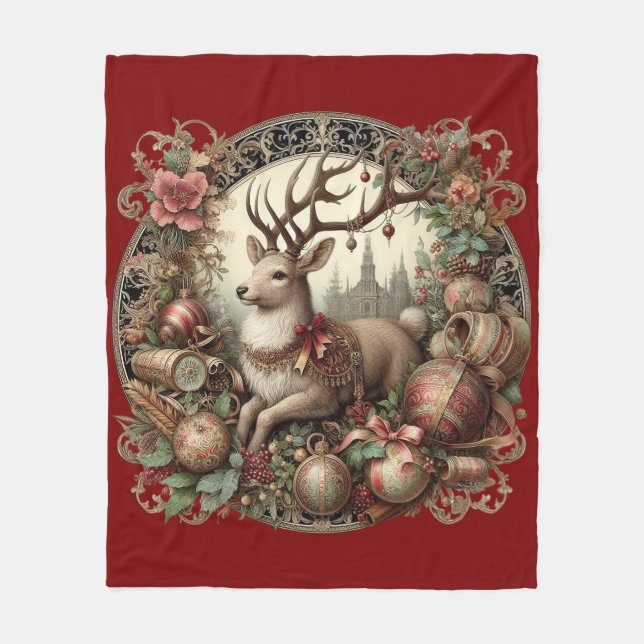 Hirsche mit Dekoration Fleecedecke (Vorderseite)