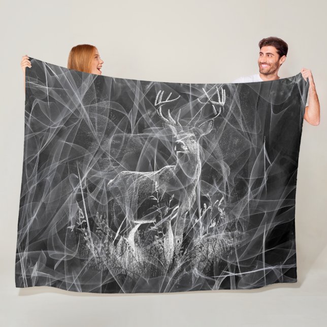 Hirsche mit Geweihen, die von Feld und Baum gerahm Fleecedecke (Beispiel)