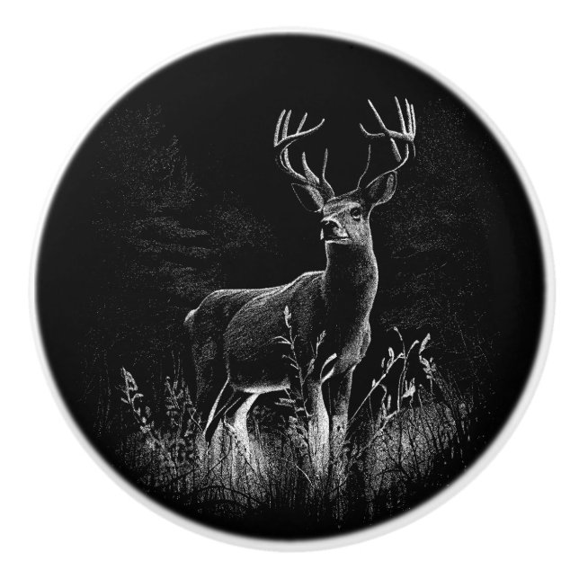 Hirsche mit Geweihen, die von Feld und Baum gerahm Keramikknauf (Vorderseite)