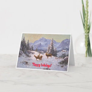 Hirsche mit Herde im Winter Karte