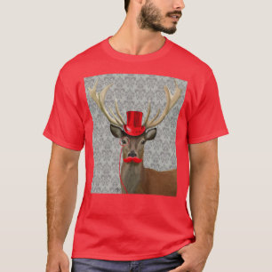 Hirsche mit Red Hat und Mustache T-Shirt