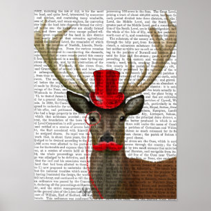 Hirsche mit Red Top Hat und Mustache Poster