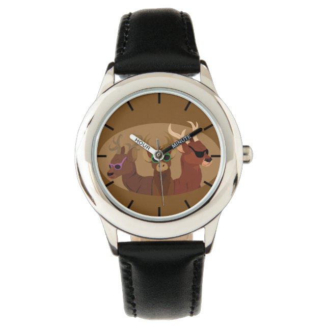 Hirsche mit Sonnenbrille Armbanduhr (Vorderseite)