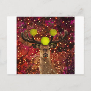 Hirsche mit Tennisbällen in einem glänzenden Wald. Postkarte