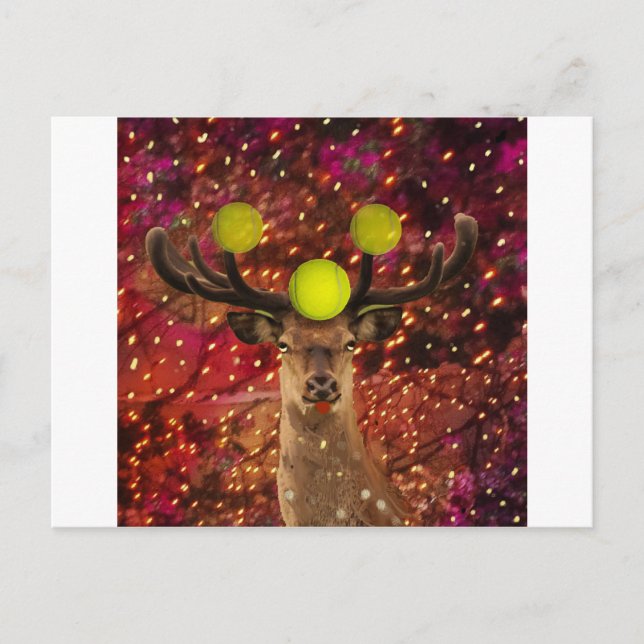 Hirsche mit Tennisbällen in einem glänzenden Wald. Postkarte (Vorderseite)