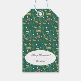 Hirsche mit Weihnachtsbäumen und Schneeflocken Geschenkanhänger