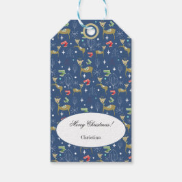 Hirsche mit Weihnachtsbäumen und Schneeflocken Geschenkanhänger