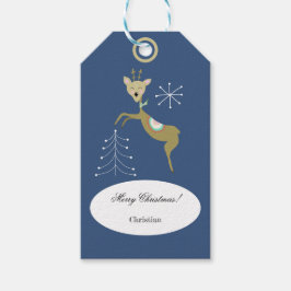 Hirsche mit Weihnachtsbäumen und Schneeflocken Geschenkanhänger