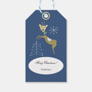 Hirsche mit Weihnachtsbäumen und Schneeflocken Geschenkanhänger