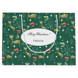Hirsche mit Weihnachtsbäumen und Schneeflocken Große Geschenktüte