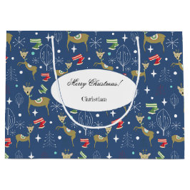 Hirsche mit Weihnachtsbäumen und Schneeflocken Große Geschenktüte