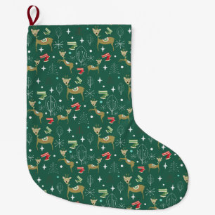 Hirsche mit Weihnachtsbäumen und Schneeflocken Großer Weihnachtsstrumpf