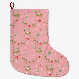 Hirsche mit Weihnachtsbäumen und Schneeflocken Großer Weihnachtsstrumpf