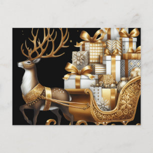 Hirsche mit Weihnachtsgeschenken elegant gold & sc Postkarte