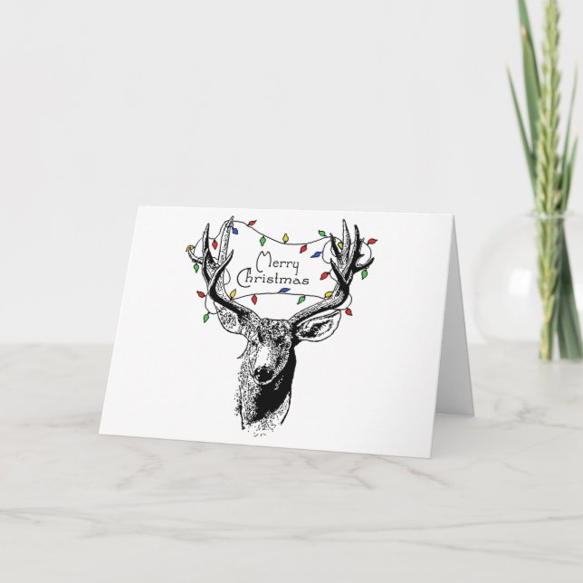 Hirsche mit Weihnachtslicht Feiertagskarte (Vorderseite)