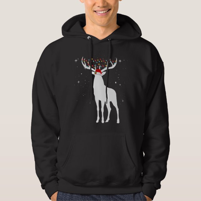 Hirsche mit Weihnachtsmannmütze Lichter Weihnachte Hoodie (Vorderseite)