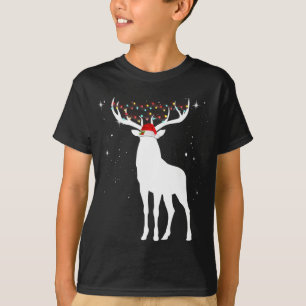 Hirsche mit Weihnachtsmannmütze Lichter Weihnachte T-Shirt