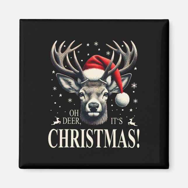 Hirsche mit Weihnachtsmannmütze, oh Hirsch, Weihna Magnet (Vorne)