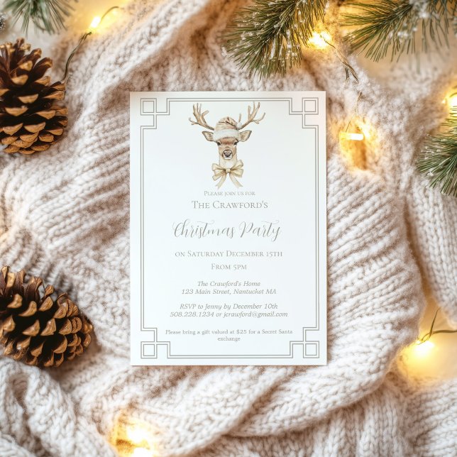 Hirsche mit Weihnachtsmannmütze Rustikales Land We Einladung (Deer with Santa Hat Country Christmas Invitation)