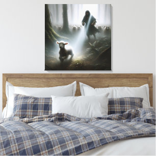 Hirsche retten verlorenes Lamm Leinwanddruck