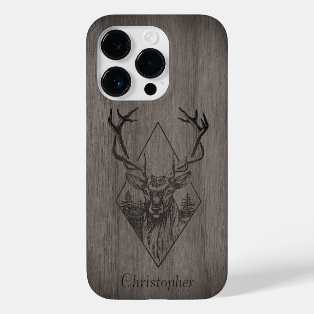 Hirsche - Schnittholz - personalisiertes Holz Case-Mate iPhone Hülle (Rückseite)